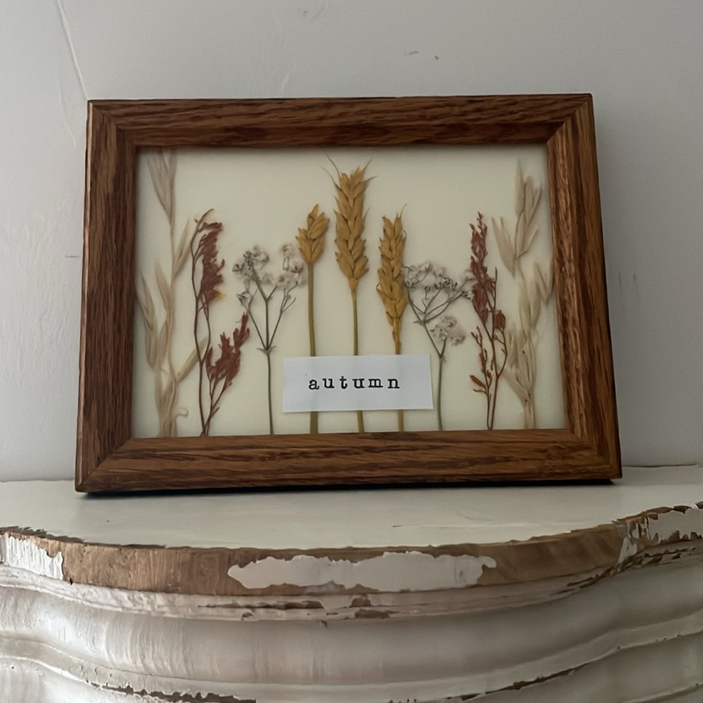 Rustic Framed Autumn Botanical Art Handmade Pressed Flowers Fall Decor